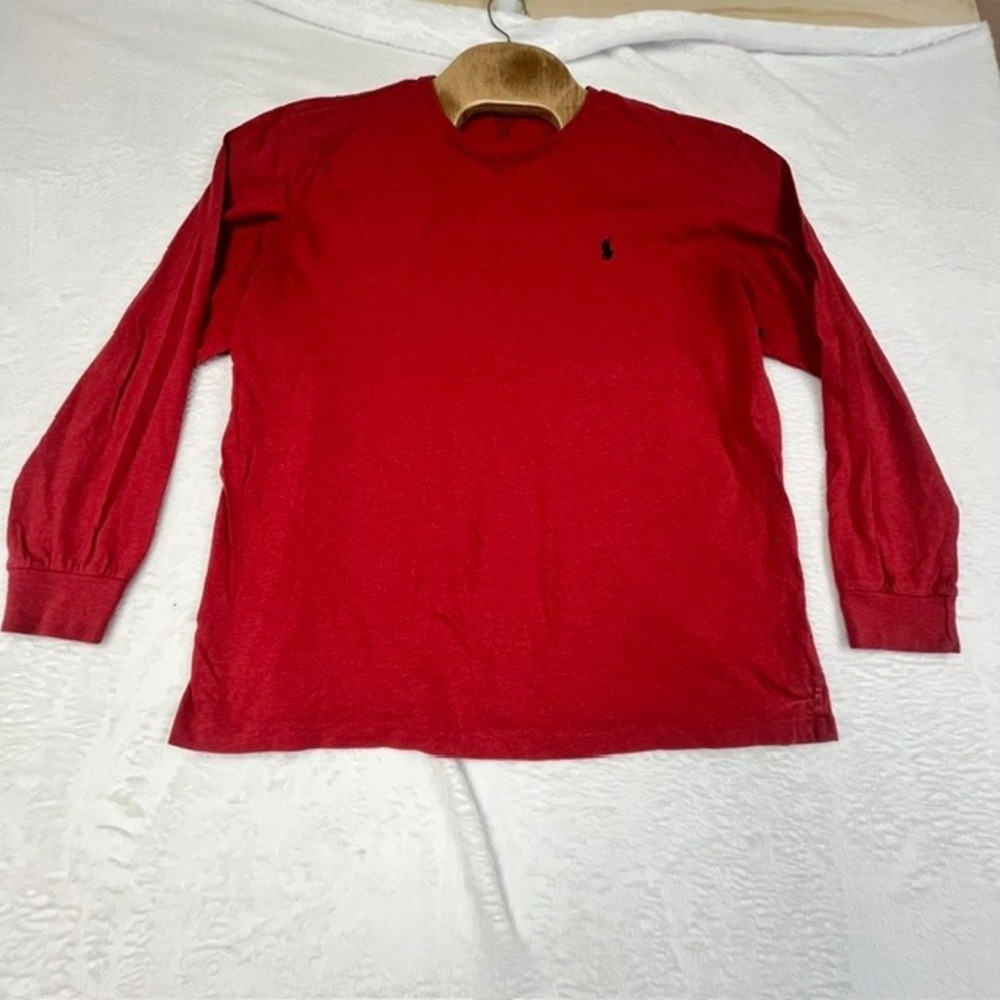 Polo Ralph Lauren Mens Long Sleeve T-Shirt Red Cotton Pony Logo Large